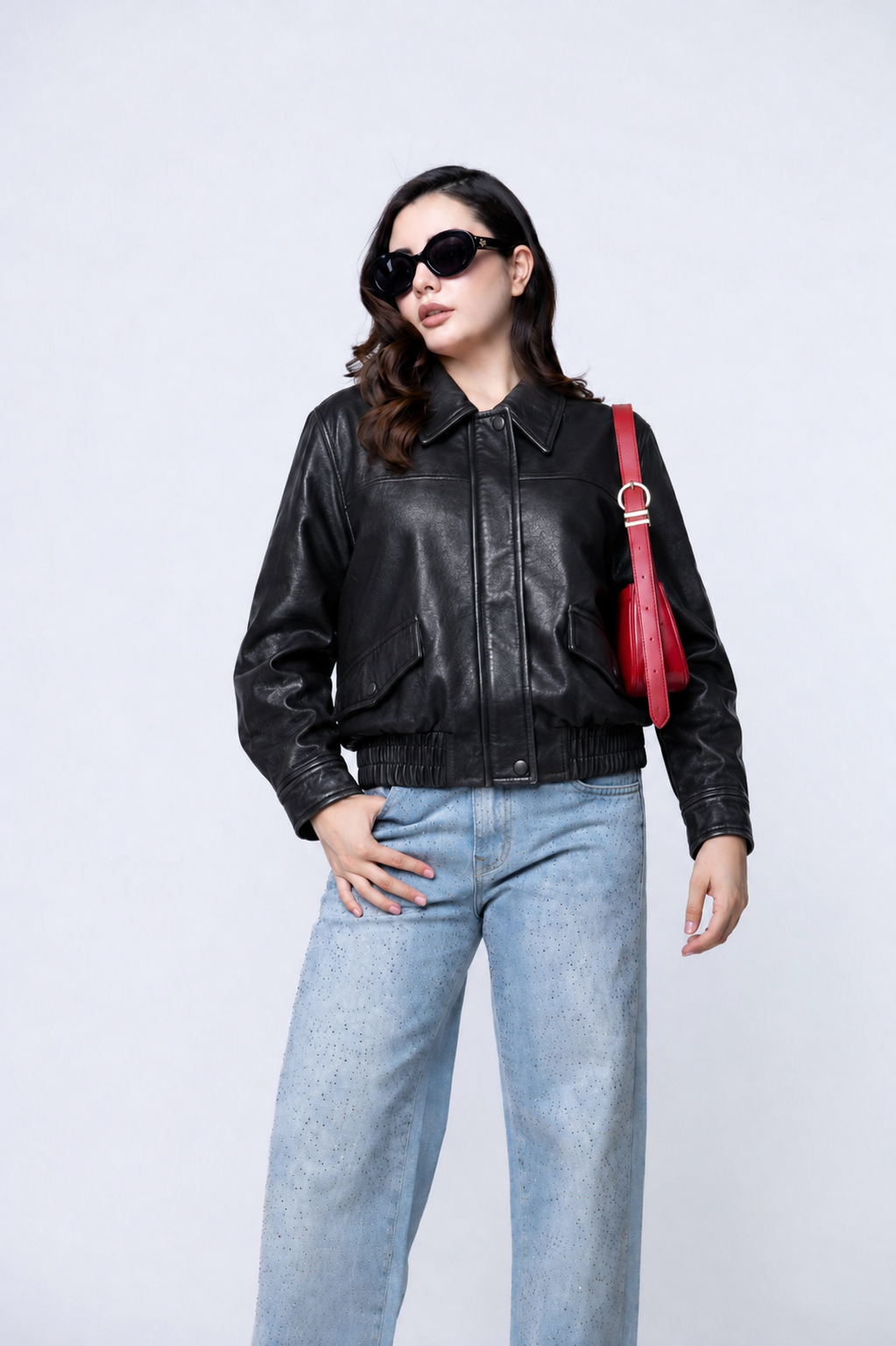 Chamarra Bomber Efecto Piel