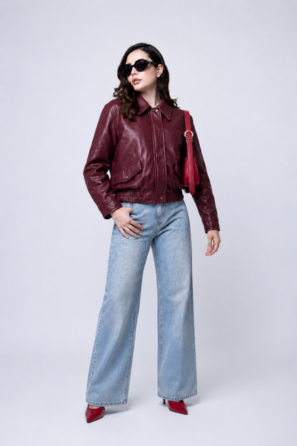 Chamarra Bomber Efecto Piel