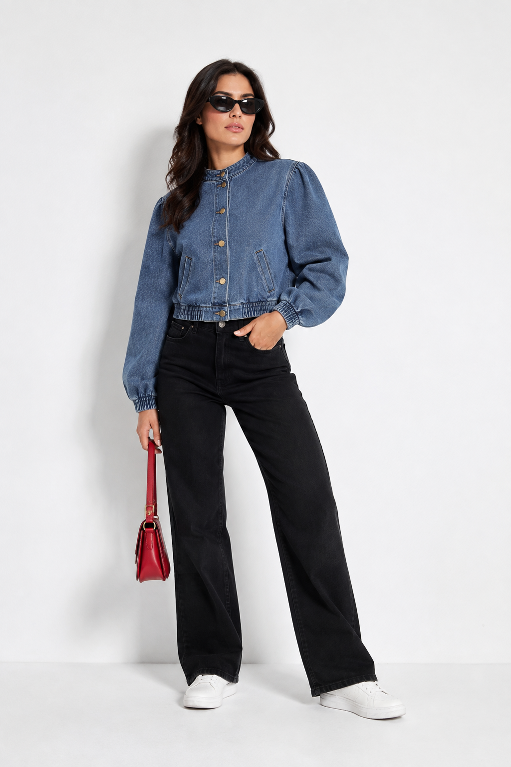 Chamarra Denim Manga Abullonada Casual