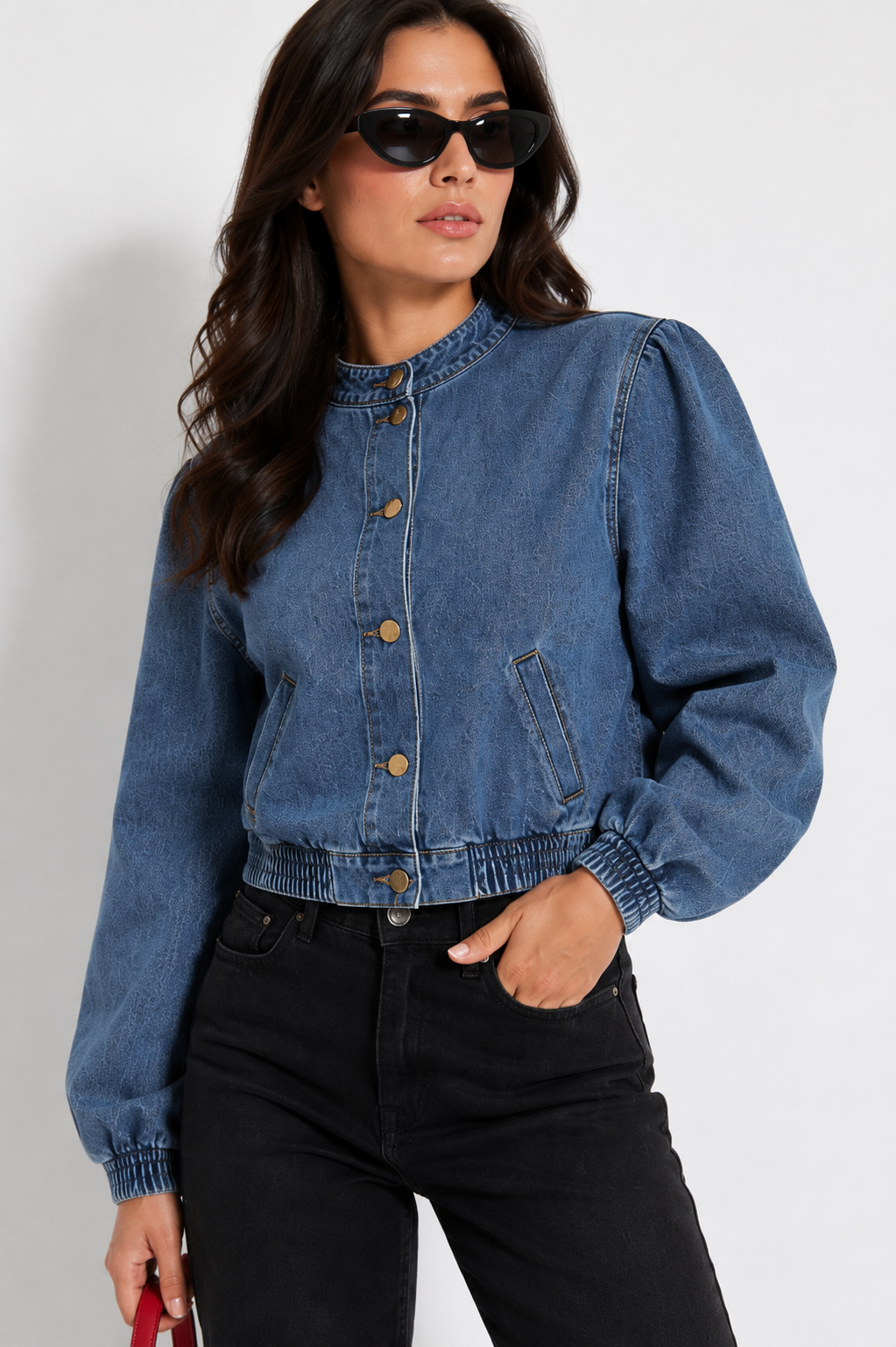 Chamarra Denim Manga Abullonada Casual