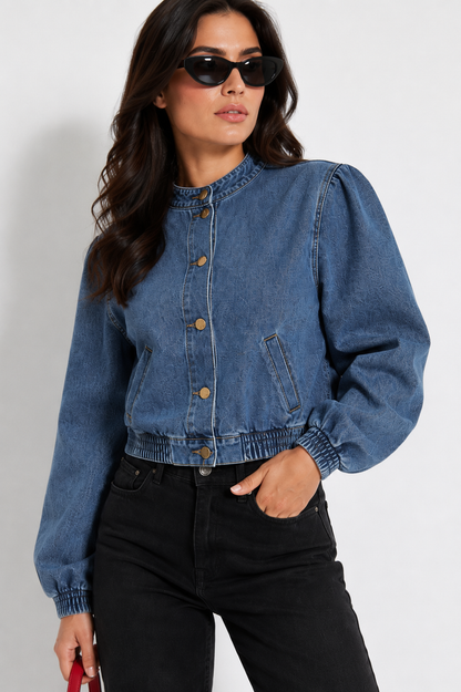 Chamarra Denim Manga Abullonada Casual