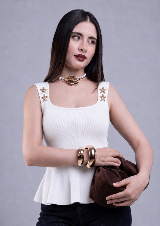 Square Neck Knit Blouse