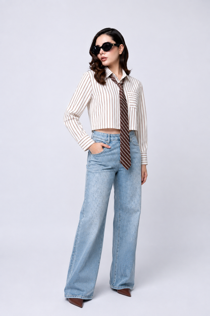 Camisa Oversize de Rayas con Corbata