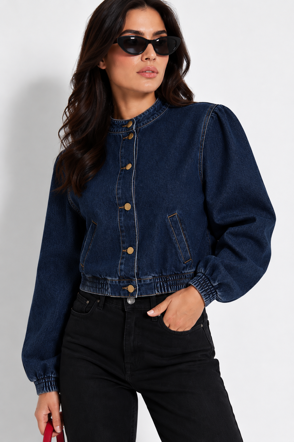 Chamarra Denim Manga Abullonada Casual