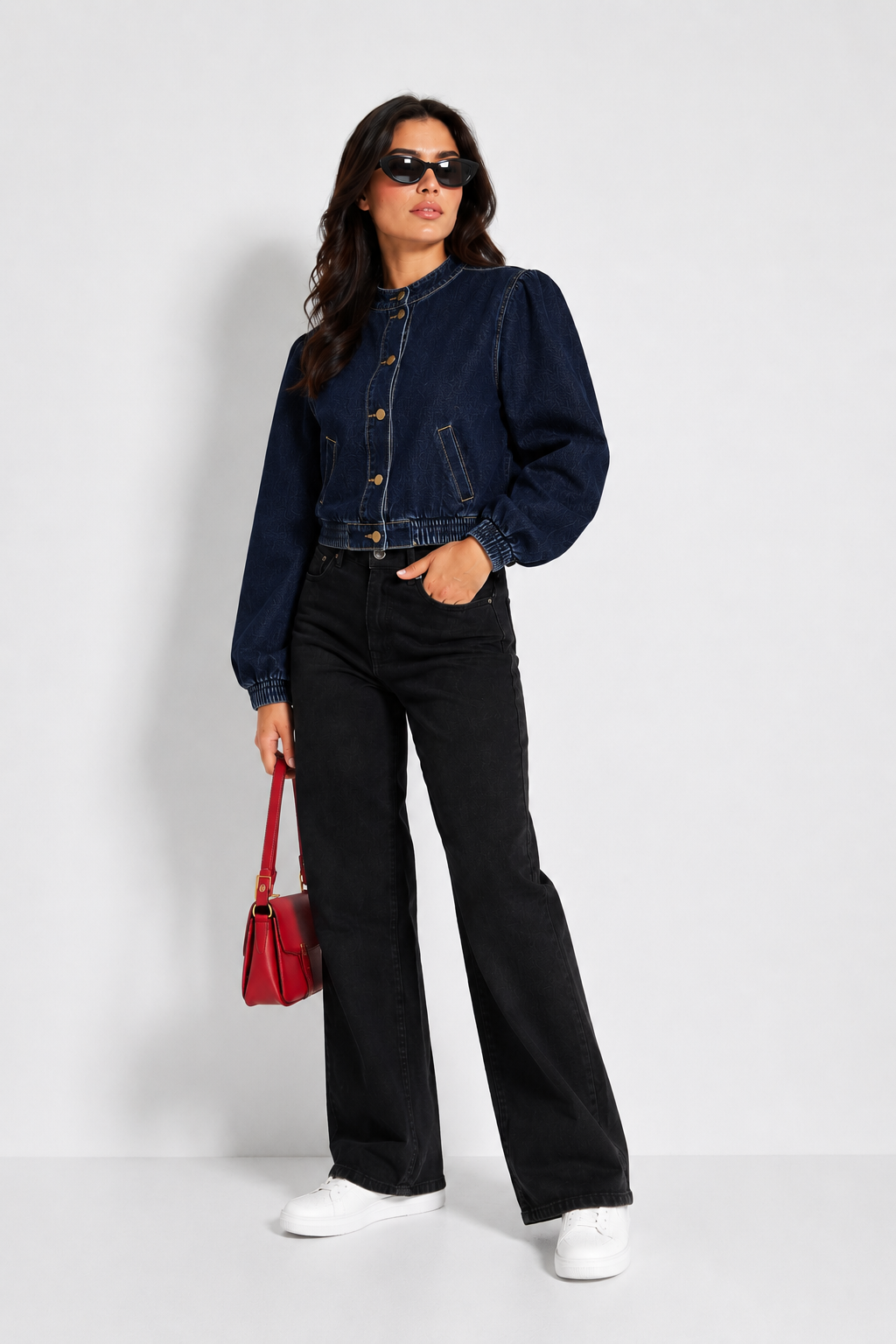 Chamarra Denim Manga Abullonada Casual
