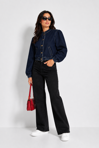 Chamarra Denim Manga Abullonada Casual