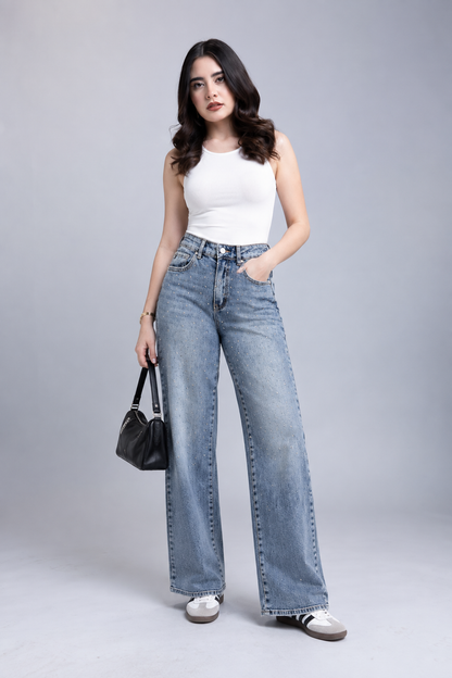 Jeans Wide Leg con Brillos