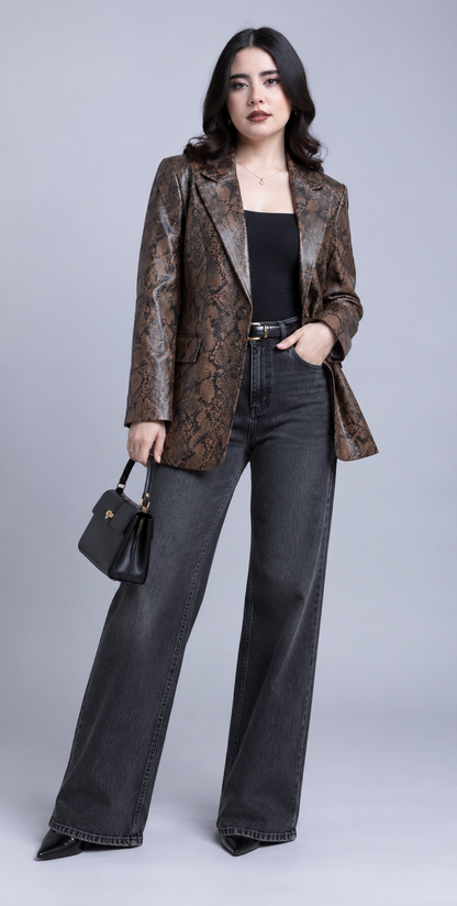 Blazer Animal Print Serpiente Efecto Piel