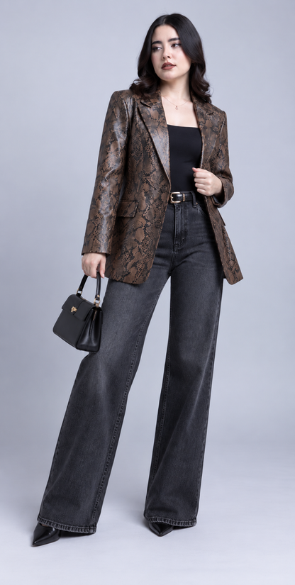 Blazer Animal Print Serpiente Efecto Piel