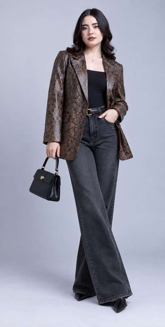 Blazer Animal Print Serpiente Efecto Piel