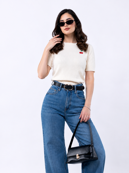 Blusa Tejida con Detalle de Cereza