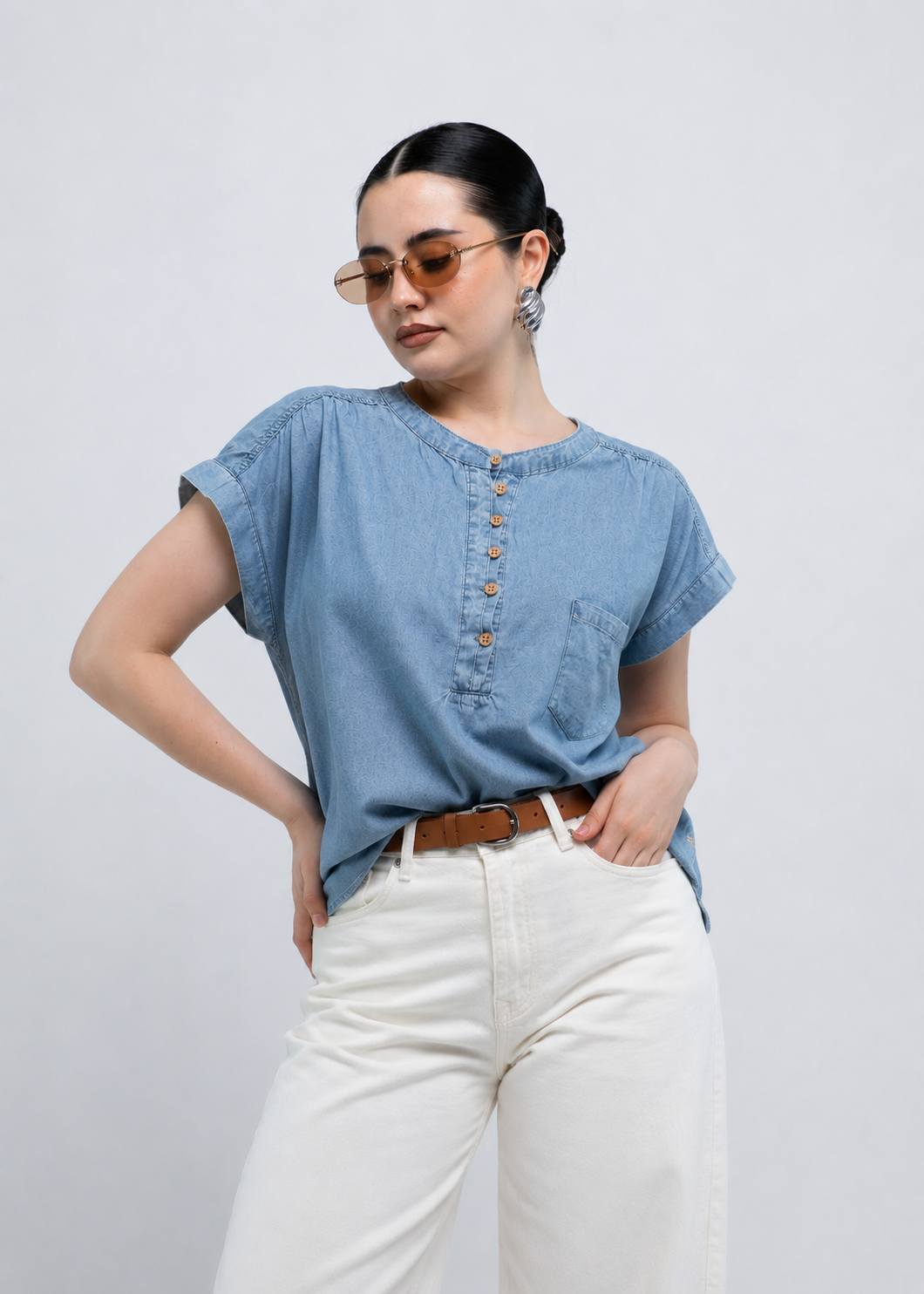 Blusa Estilo Denim con Botones