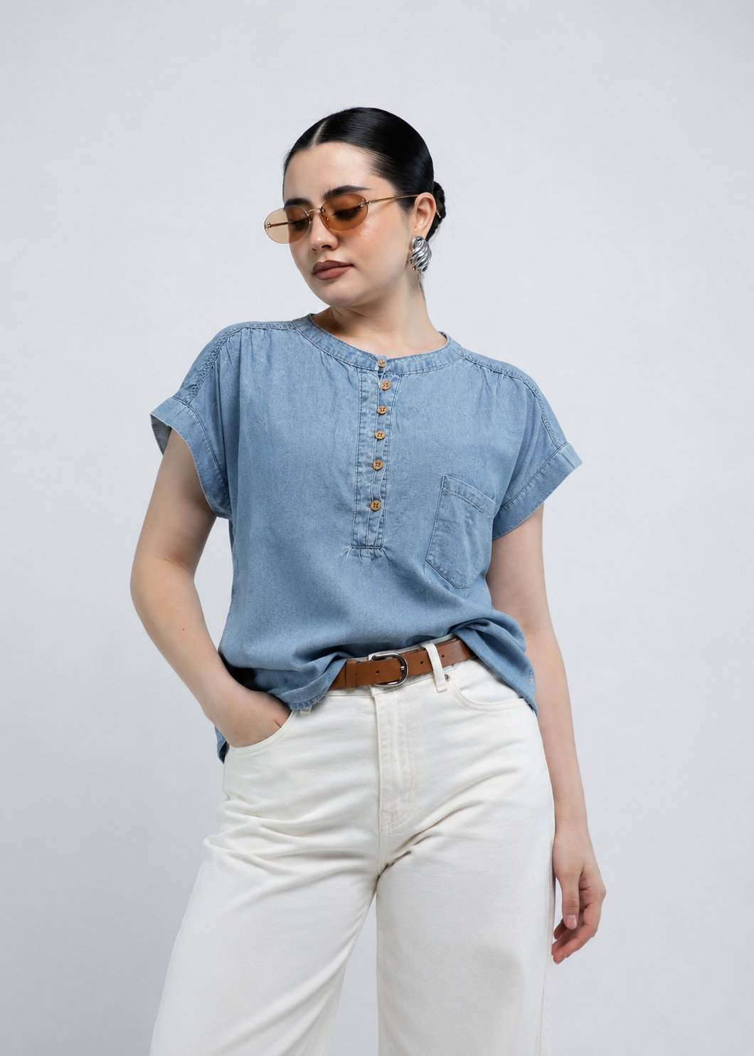 Blusa Estilo Denim con Botones