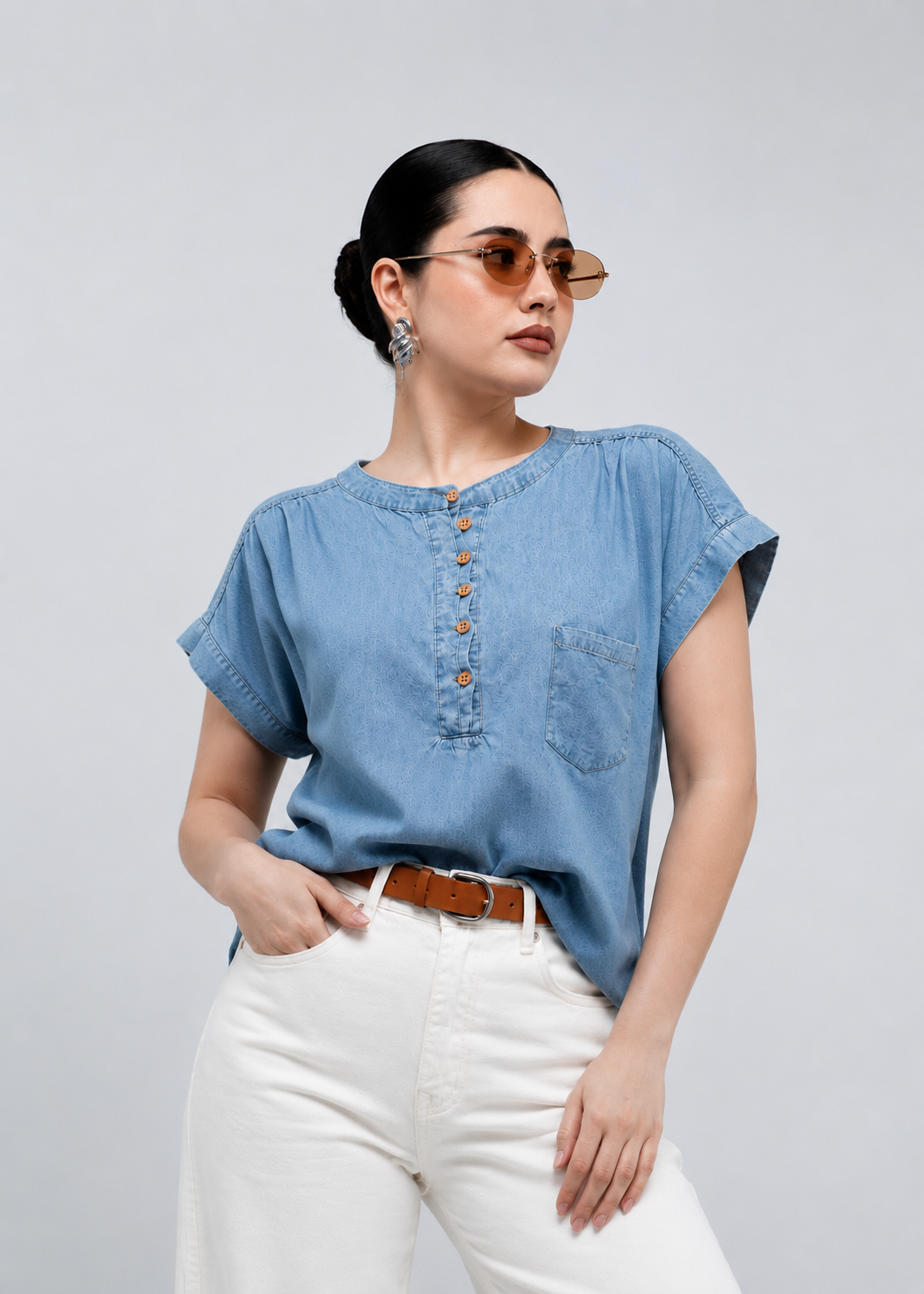 Blusa Estilo Denim con Botones