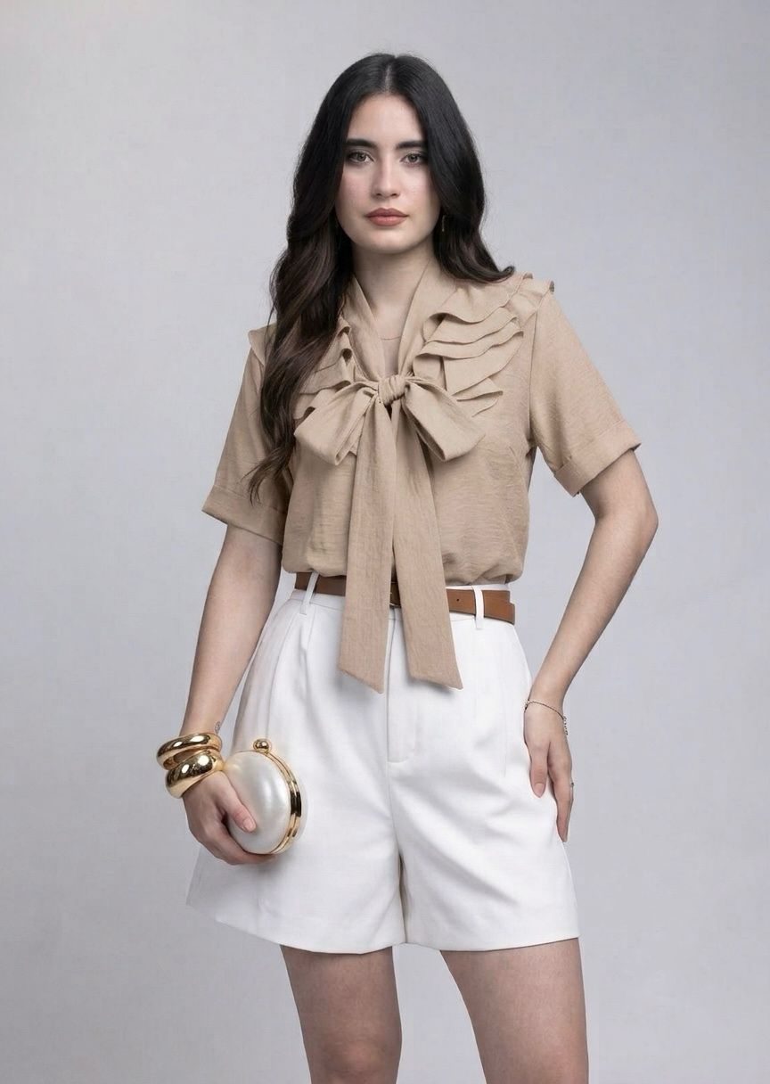 Blusa Manga Corta con Olanes y Moño