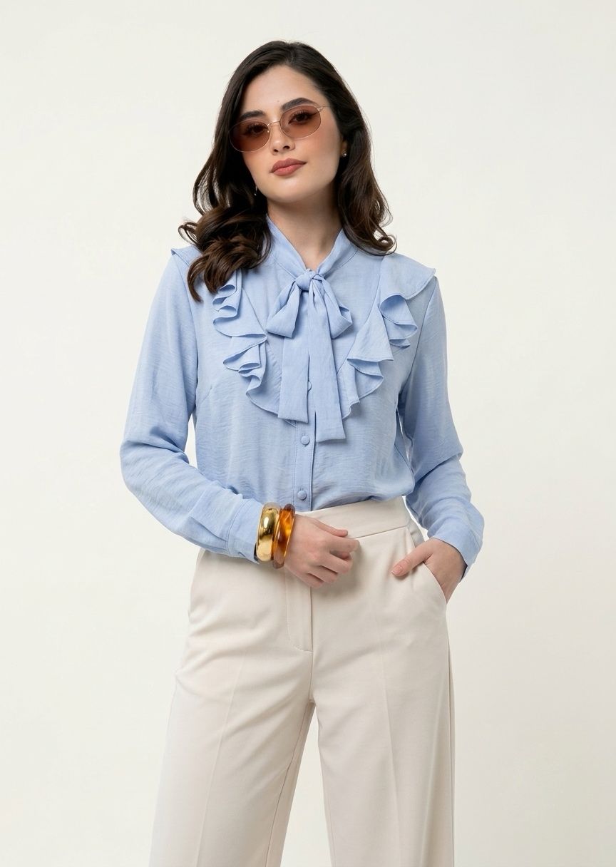 Blusa Manga Larga con Olanes y Moño
