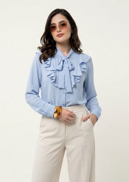 Blusa Manga Larga con Olanes y Moño