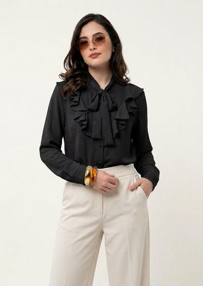 Blusa Manga Larga con Olanes y Moño