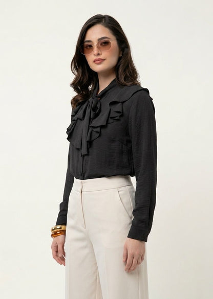 Blusa Manga Larga con Olanes y Moño