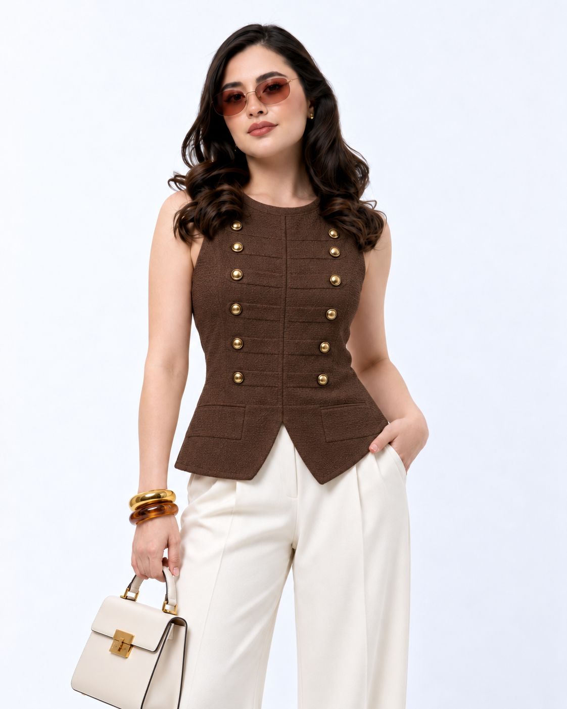 Blusa Tipo Chaleco con Botones Dorados