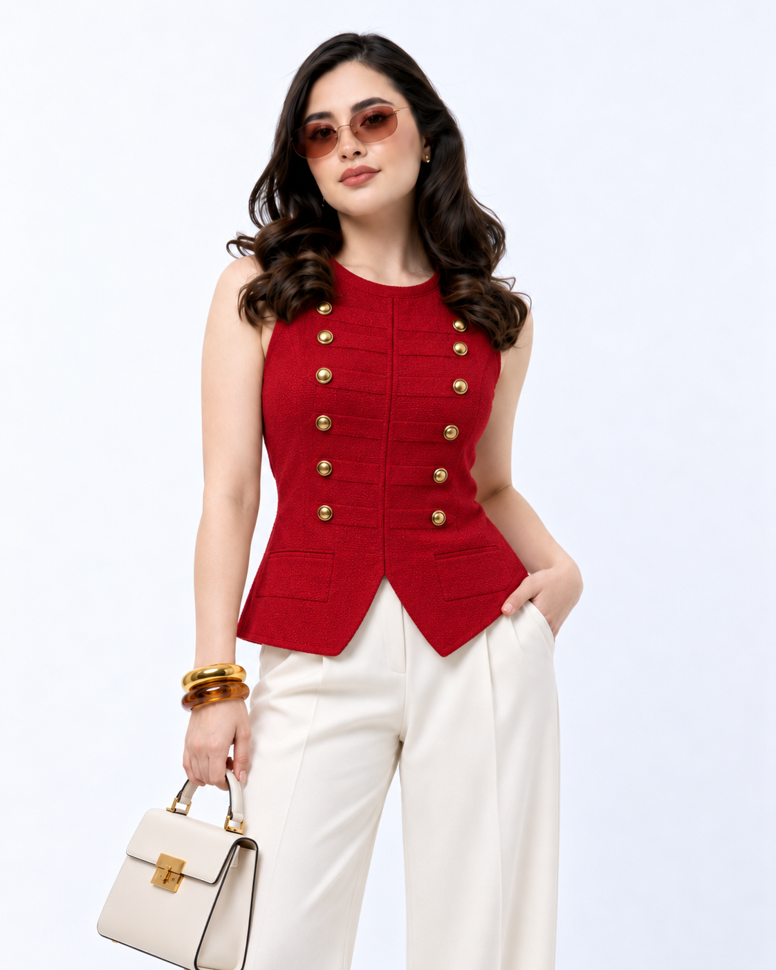 Blusa Tipo Chaleco con Botones Dorados