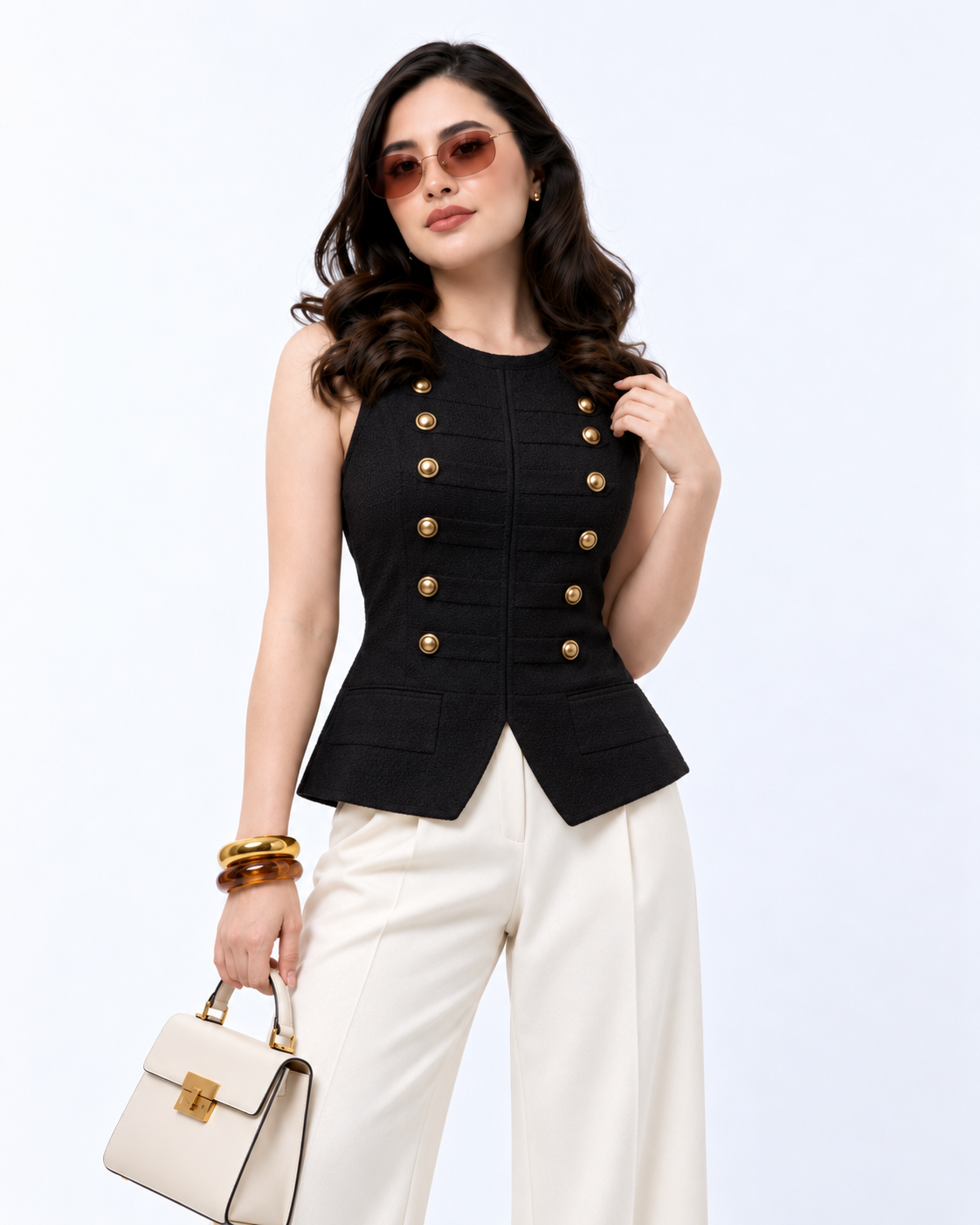 Blusa Tipo Chaleco con Botones Dorados