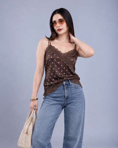 Blusa Satinada de Lunares con Encaje