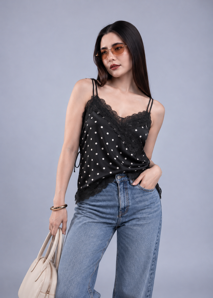 Blusa Satinada de Lunares con Encaje
