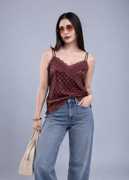 Blusa Satinada de Lunares con Encaje