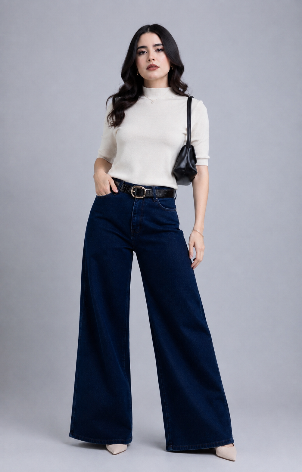 Blusa Tejida de Manga al Codo y Cuello Redondo
