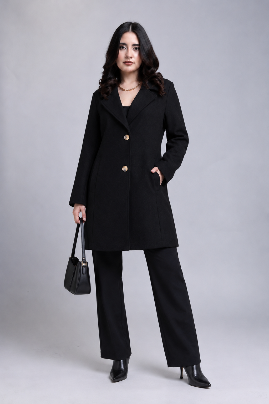 Saco Largo Overcoat Negro Estilo Paño