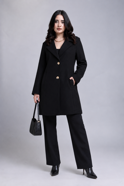 Saco Largo Overcoat Negro Estilo Paño