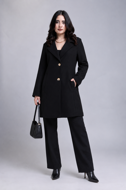 Saco Largo Overcoat Negro Estilo Paño
