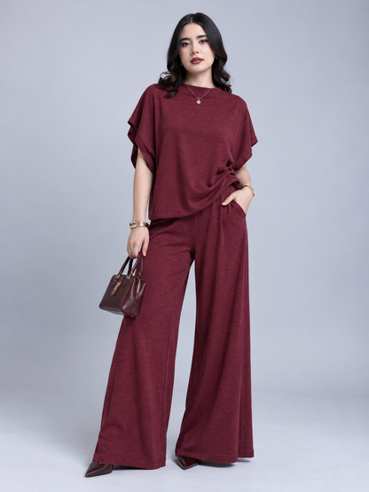 Conjunto de Dos Piezas con Pantalón Palazzo y Blusa Manga Corta