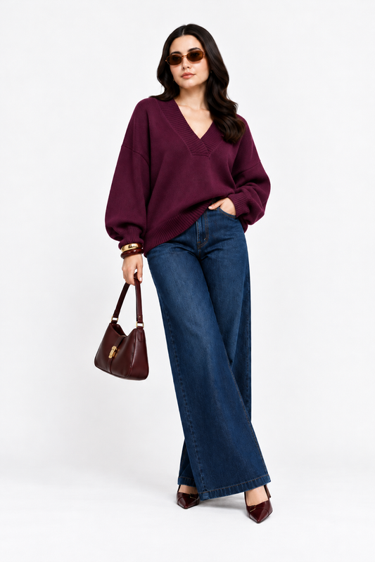 Suéter Oversize con Escote en V